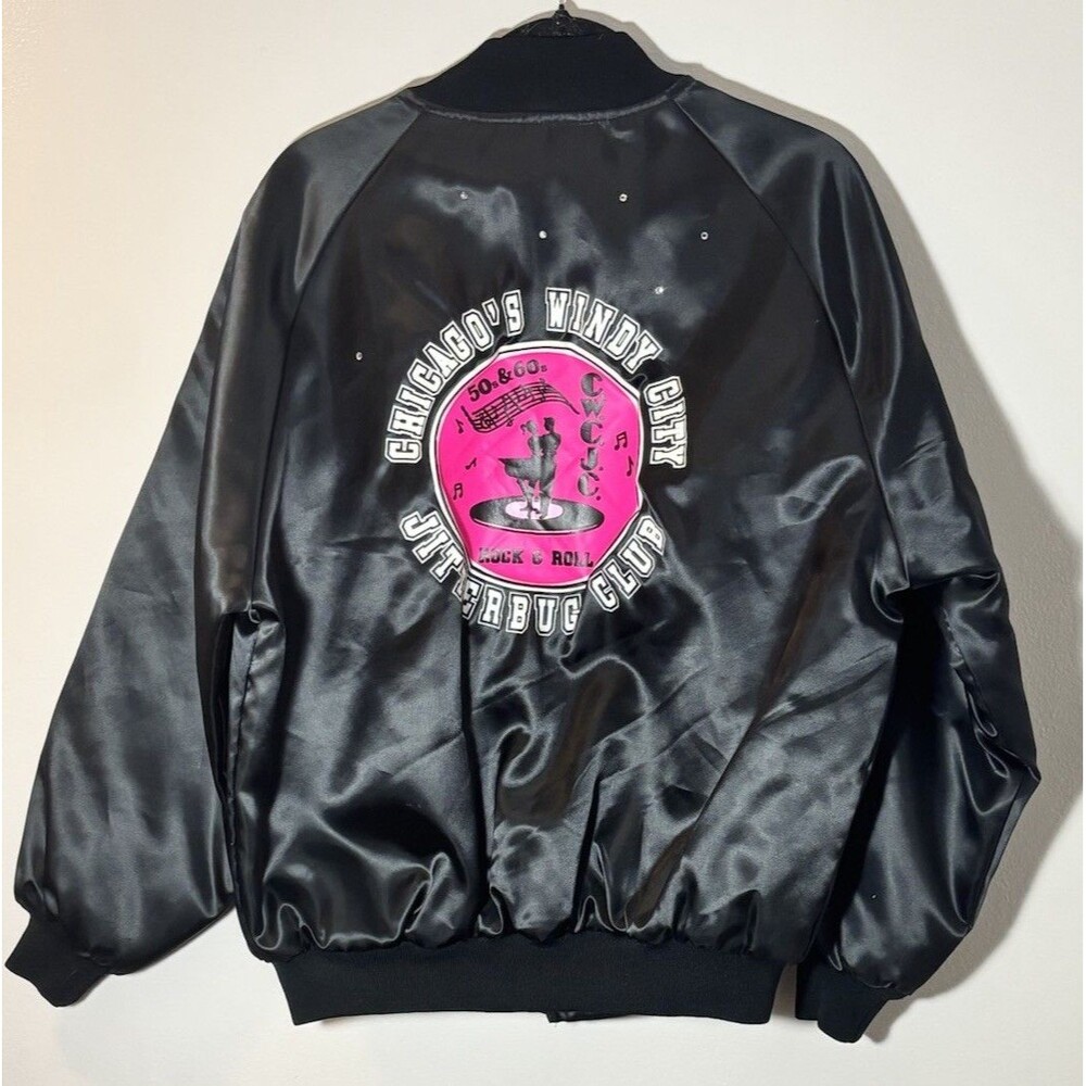 🔥Rare Vintg. Chicago Windy City Jitterbug Club Satin Jacket Judy USA Rockabilly